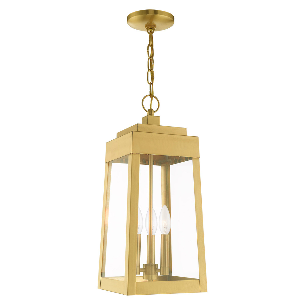 3 Lt Satin Brass Outdoor Pendant Lantern