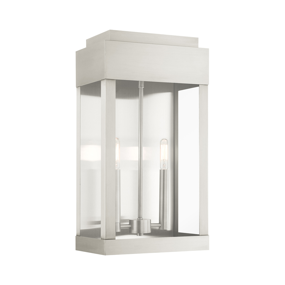 2 Lt Brushed Nickel  Outdoor Wall Lantern