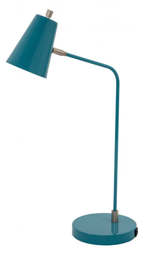 Kirby LED Task Lamp in Teal with Satin Nickel Accents and USB Port