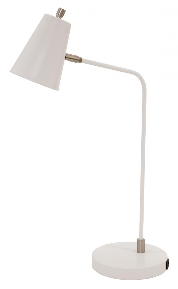 Kirby LED Task Lamp in White with Satin Nickel Accents and USB Port