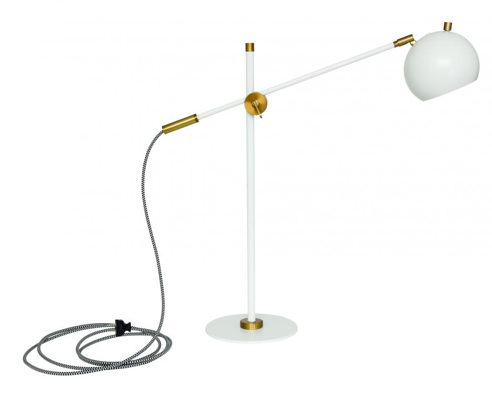 Orwell LED Counterbalance Table Lamps in White with Weathered Brass Accents