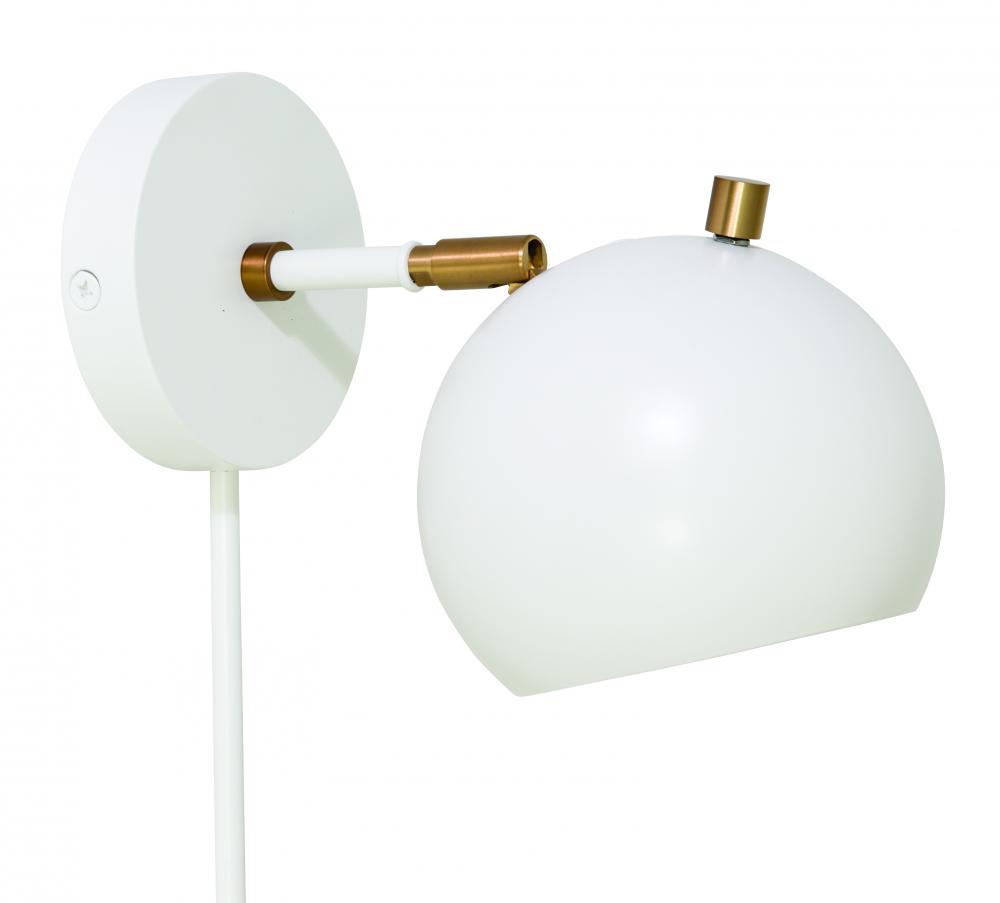 Orwell LED Wall Swings In White with Weathered Brass Accents