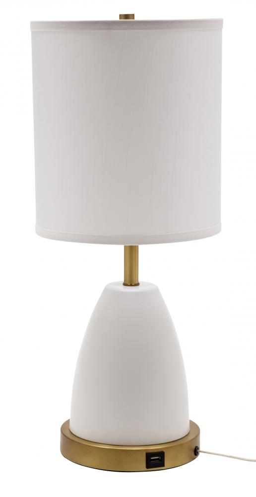 Rupert Table Lamp White with Weathered Brass Accents and USB Port