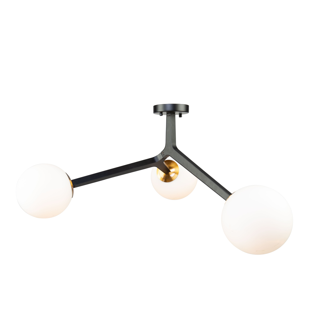 Ravello 3 Light Semi-Flush Mount (Black & Harvest Brass)