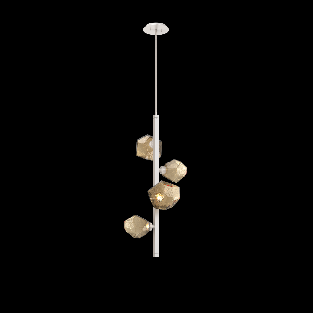 Gem 4pc Twisted Vine-Beige Silver-Bronze Blown Glass-Threaded Rod Suspension-LED 3000K