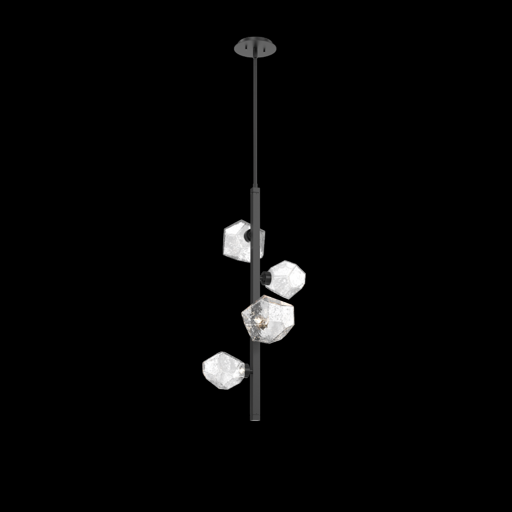 Gem 4pc Twisted Vine-Matte Black-Clear Blown Glass-Threaded Rod Suspension-LED 3000K