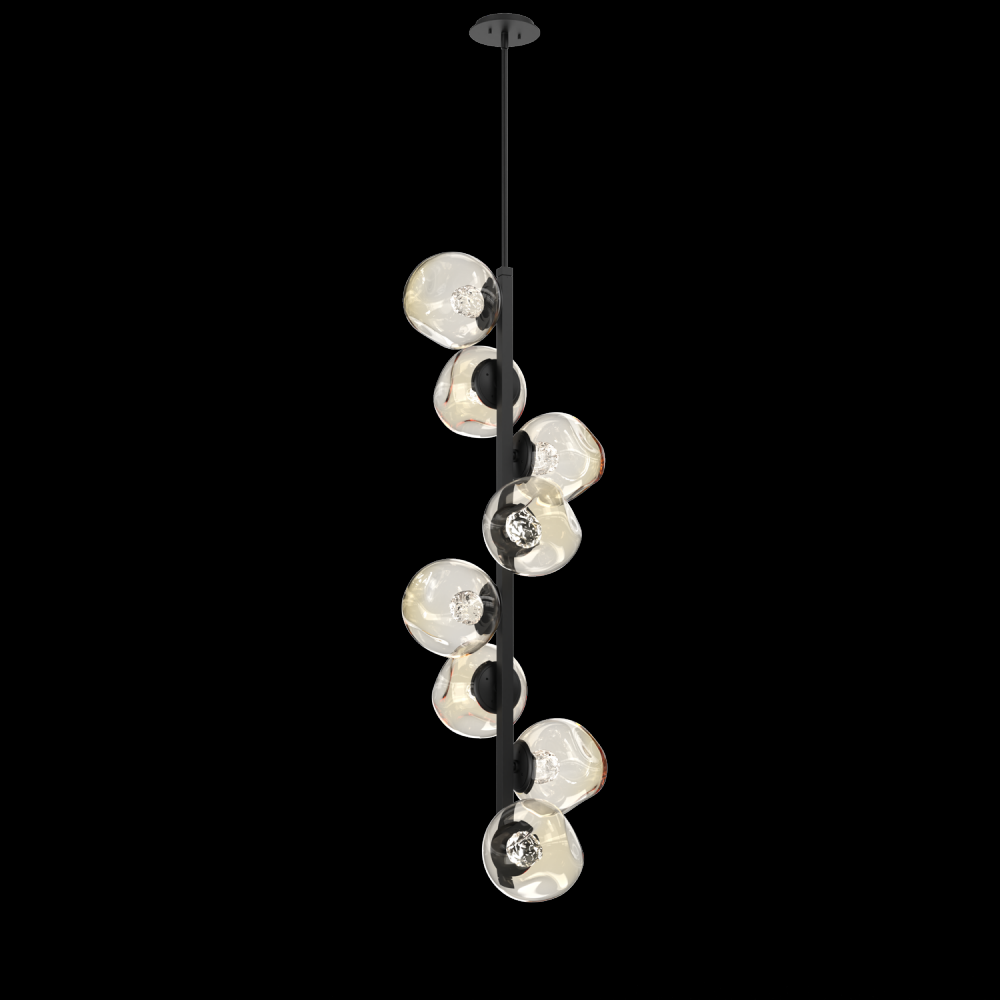 Luna 8pc Twisted Vine-Matte Black-Floret Inner - Amber Outer-Threaded Rod Suspension-LED 3000K