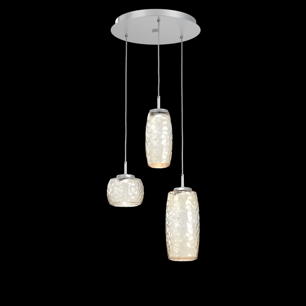 Vessel 3pc Round Multi-Pendant-Classic Silver-Amber Blown Glass-Cloth Braided Cord-LED 2700K