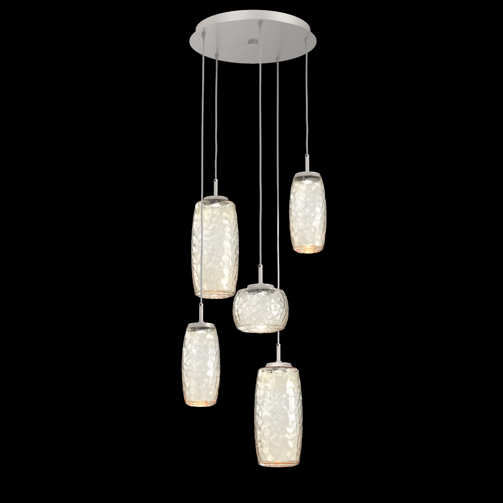 Vessel 5pc Round Multi-Pendant-Beige Silver-Amber Blown Glass-Cloth Braided Cord-LED 2700K