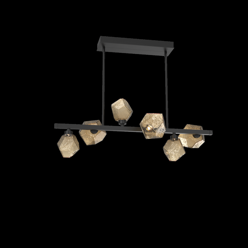 Gem 6pc Twisted Branch-Matte Black-Bronze Blown Glass-Threaded Rod Suspension-LED 2700K