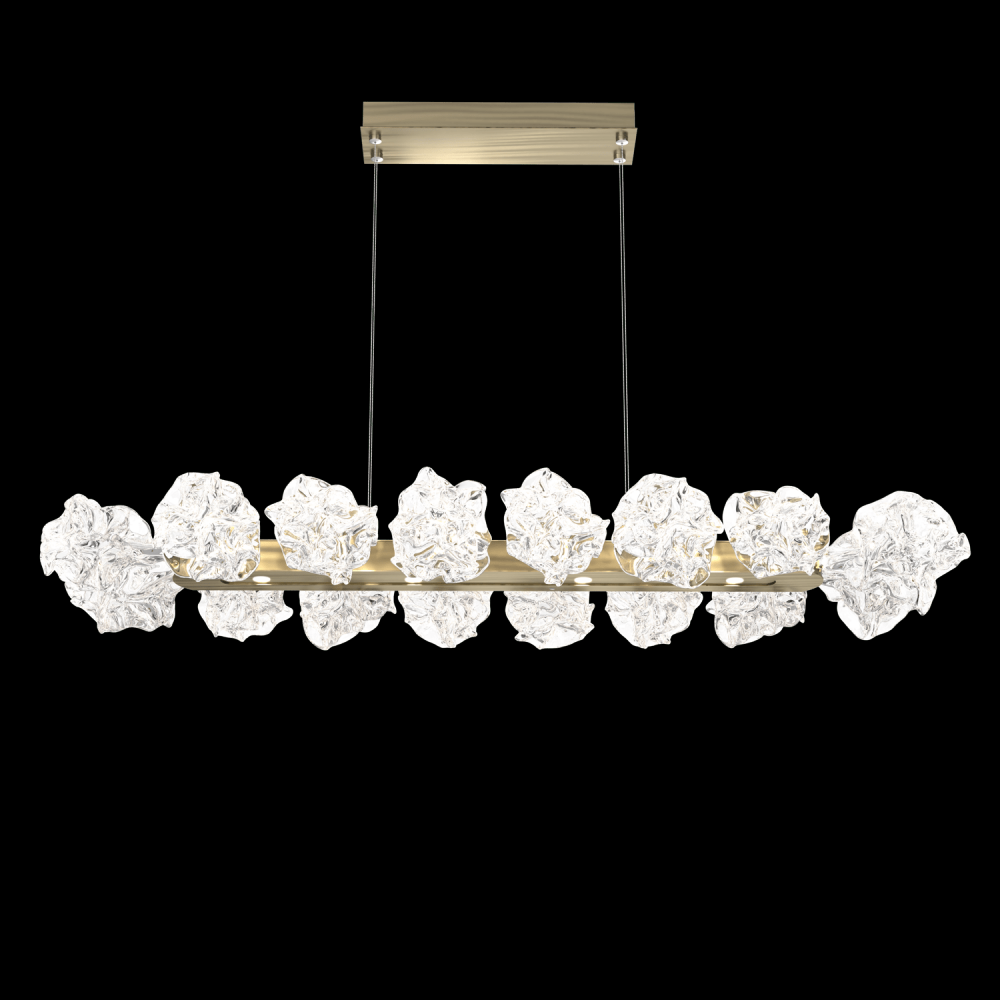 Blossom Linear Suspension 60"W-Gilded Brass-Blossom Clear Blownglass