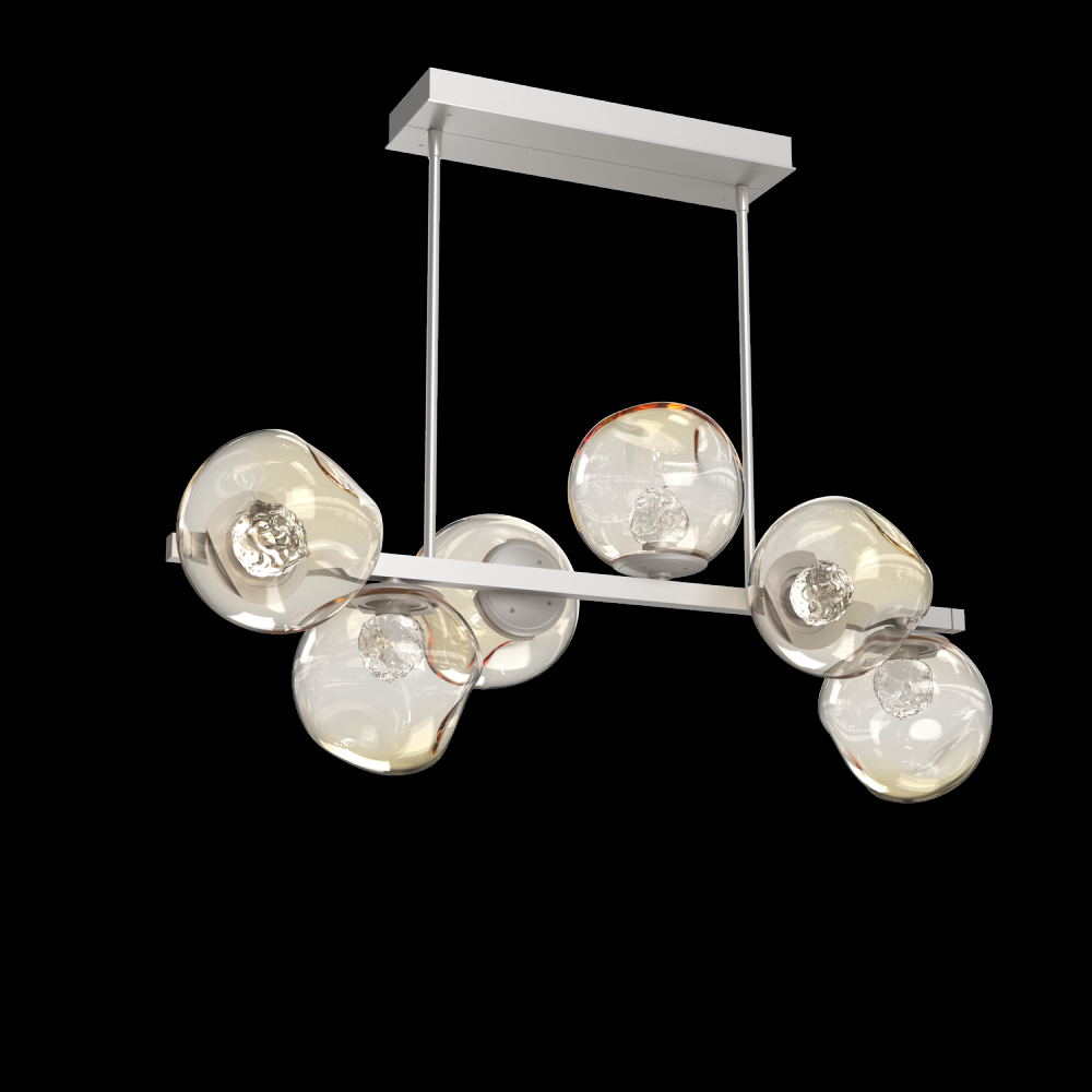 Luna 6pc Twisted Branch-Beige Silver-Floret Inner - Amber Outer-Threaded Rod Suspension-LED 3000K