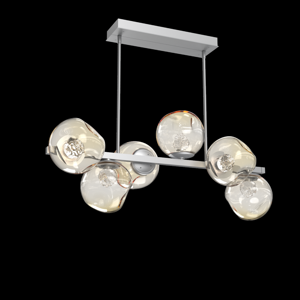Luna 6pc Twisted Branch-Classic Silver-Floret Inner - Amber Outer-Threaded Rod Suspension-LED 3000K