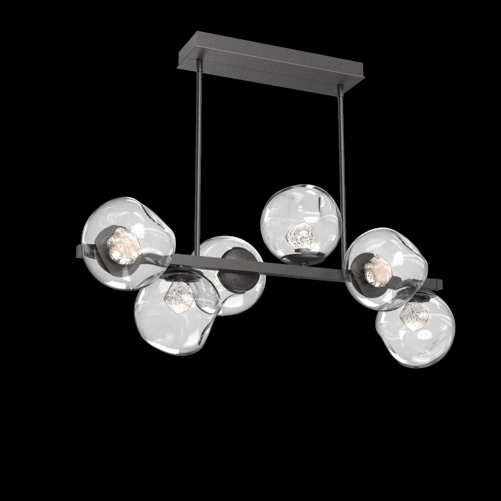 Luna 6pc Twisted Branch-Graphite-Zircon Inner - Clear Outer-Threaded Rod Suspension-LED 3000K