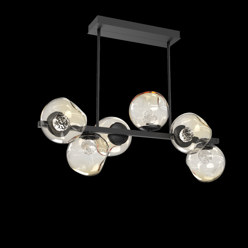 Luna 6pc Twisted Branch-Matte Black-Floret Inner - Amber Outer-Threaded Rod Suspension-LED 3000K