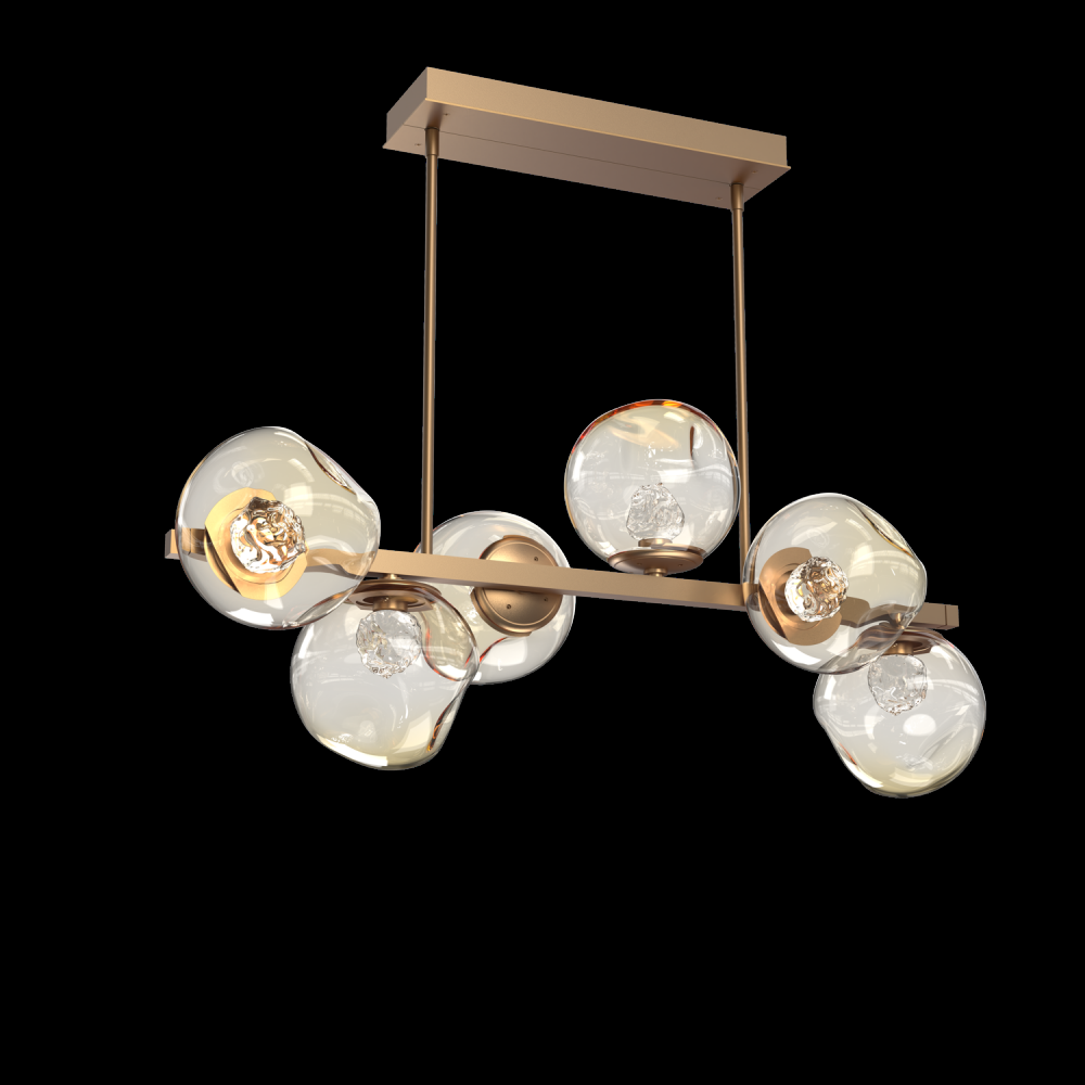 Luna 6pc Twisted Branch-Novel Brass-Floret Inner - Amber Outer-Threaded Rod Suspension-LED 2700K