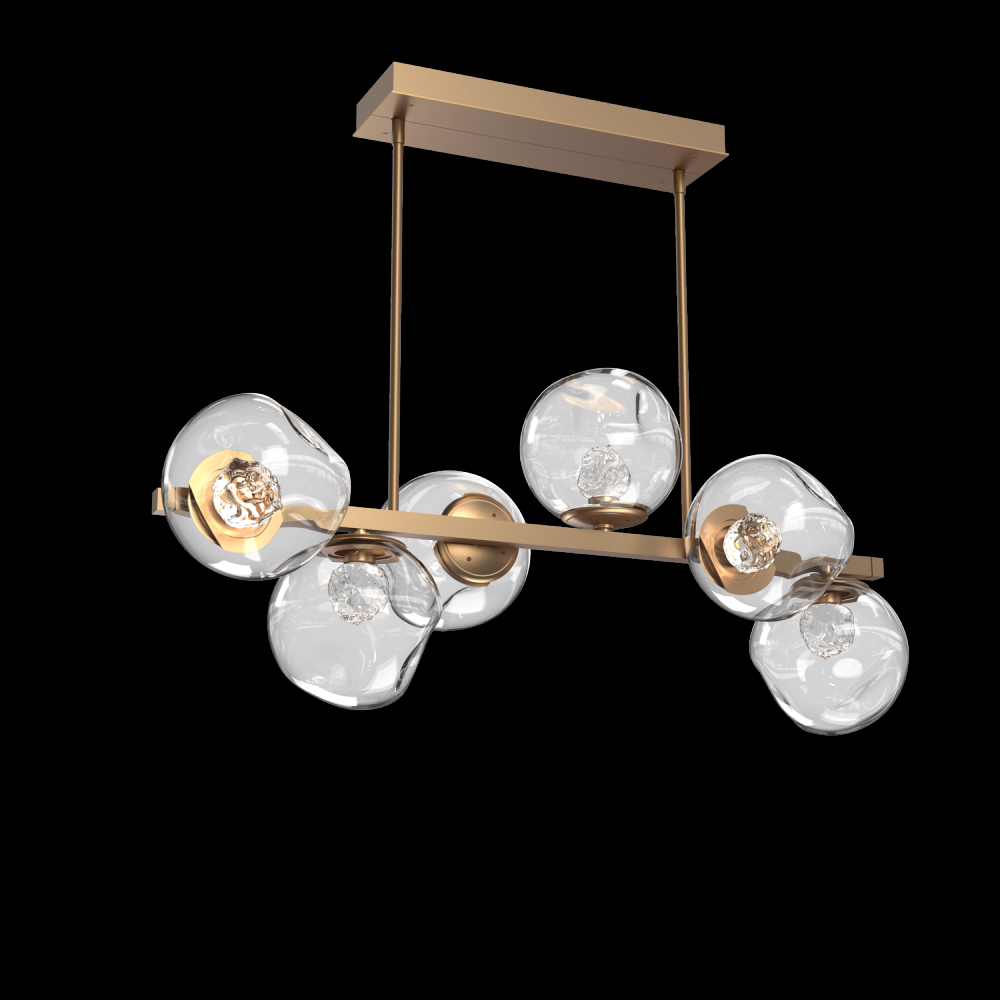Luna 6pc Twisted Branch-Novel Brass-Floret Inner - Clear Outer-Threaded Rod Suspension-LED 3000K