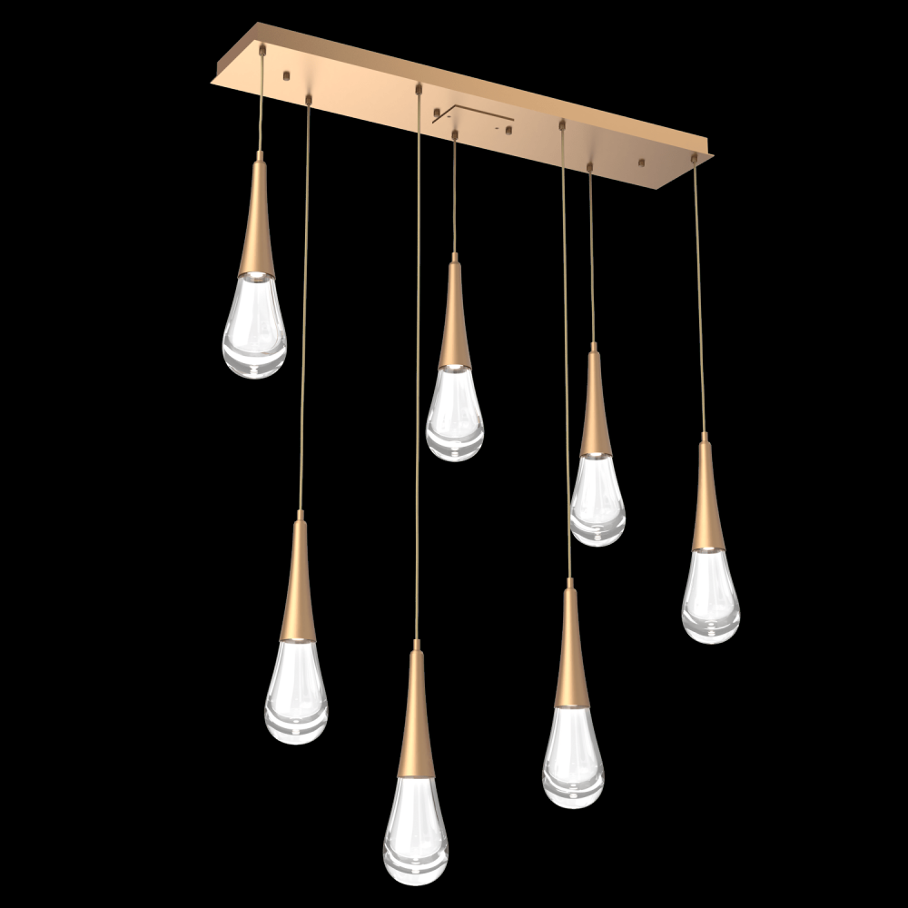 Raindrop Linear 7 PC.-Gilded Brass-Blown Glass