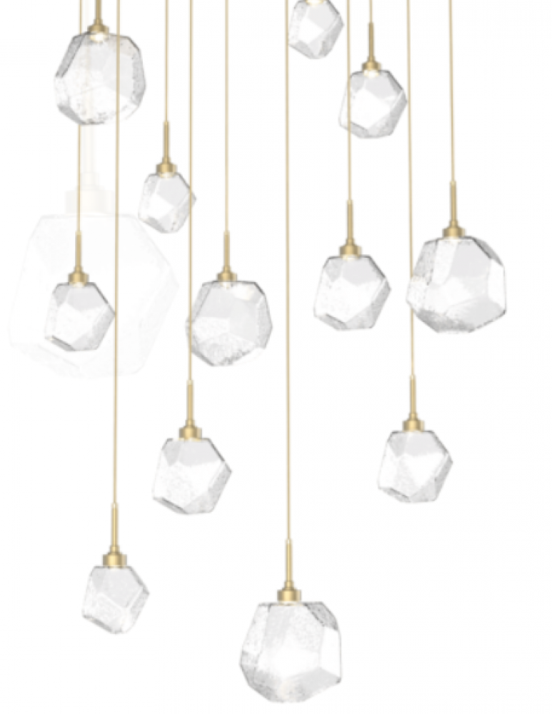 Gem multi port with a round canopy, standard 12 pendants, gilded brass, clear glass, 3000k