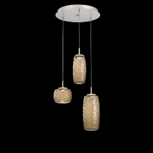 Hammerton CHB0091-03-BS-B-C01-L1 - Vessel 3pc Round Multi-Pendant-Beige Silver-Bronze Blown Glass-Cloth Braided Cord-LED 2700K