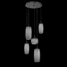 Hammerton CHB0091-05-MB-S-C01-L1 - Vessel 5pc Round Multi-Pendant-Matte Black-Smoke Blown Glass-Cloth Braided Cord-LED 2700K