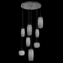 Hammerton CHB0091-08-MB-S-C01-L1 - Vessel 8pc Round Multi-Pendant-Matte Black-Smoke Blown Glass-Cloth Braided Cord-LED 2700K