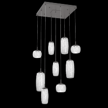 Hammerton CHB0091-09-GP-C-C01-L1 - Vessel 9pc Square Multi-Pendant-Graphite-Clear Blown Glass-Cloth Braided Cord-LED 2700K