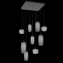 Hammerton CHB0091-09-MB-S-C01-L1 - Vessel 9pc Square Multi-Pendant-Matte Black-Smoke Blown Glass-Cloth Braided Cord-LED 2700K