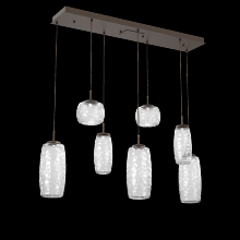 Hammerton PLB0091-07-FB-C-C01-L3 - Vessel 7pc Linear Multi-Pendant-Flat Bronze-Clear Blown Glass-Cloth Braided Cord-LED 3000K