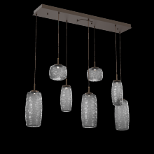 Hammerton PLB0091-07-FB-S-C01-L3 - Vessel 7pc Linear Multi-Pendant-Flat Bronze-Smoke Blown Glass-Cloth Braided Cord-LED 3000K