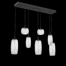 Hammerton PLB0091-07-MB-C-C01-L1 - Vessel 7pc Linear Multi-Pendant-Matte Black-Clear Blown Glass-Cloth Braided Cord-LED 2700K