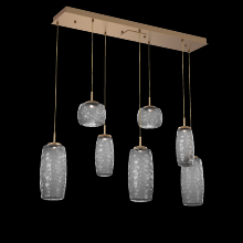 Hammerton PLB0091-07-NB-S-C01-L3 - Vessel 7pc Linear Multi-Pendant-Novel Brass-Smoke Blown Glass-Cloth Braided Cord-LED 3000K