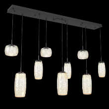 Hammerton PLB0091-09-MB-A-C01-L1 - Vessel 9pc Linear Multi-Pendant-Matte Black-Amber Blown Glass-Cloth Braided Cord-LED 2700K