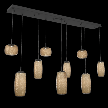 Hammerton PLB0091-09-MB-B-C01-L1 - Vessel 9pc Linear Multi-Pendant-Matte Black-Bronze Blown Glass-Cloth Braided Cord-LED 2700K