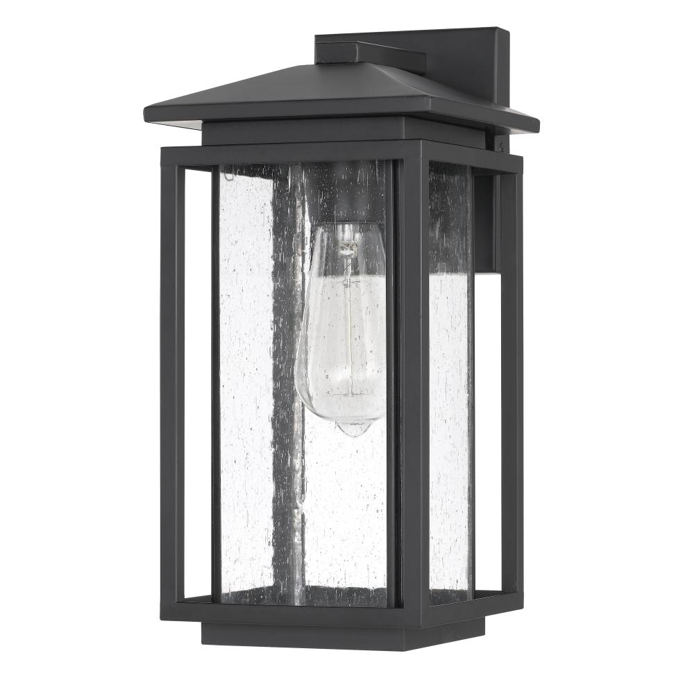 Breckenridge 13 In 1-Light Matte Black Outdoor Wall Sconce With Seeded Glass