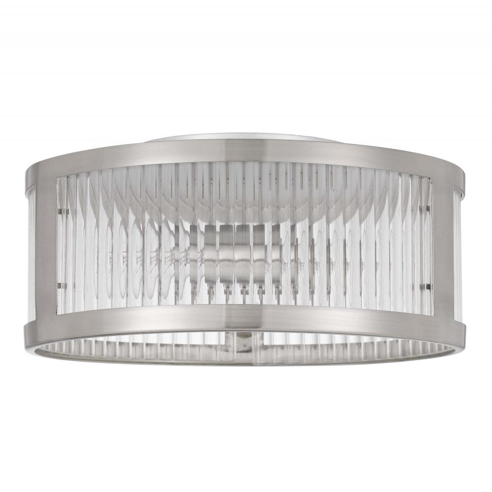 Toluca 2-Light Brushed Nickel Finish Clear Ribbed Glass Flush Mount 11.8“ X 11.8” X 5.8“