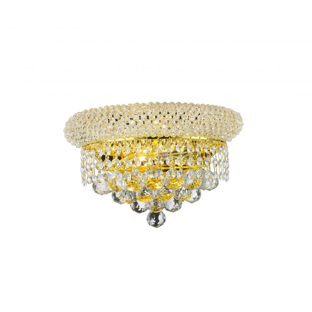 Empire 2-Light Gold Finish and Clear Crystal Wall Sconce Light 12 in. W x 6 in. H Medium