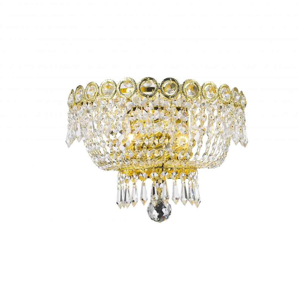 Empire 2-Light Gold Finish and Clear Crystal Wall Sconce Light 12 in. W x 8 in. H Medium