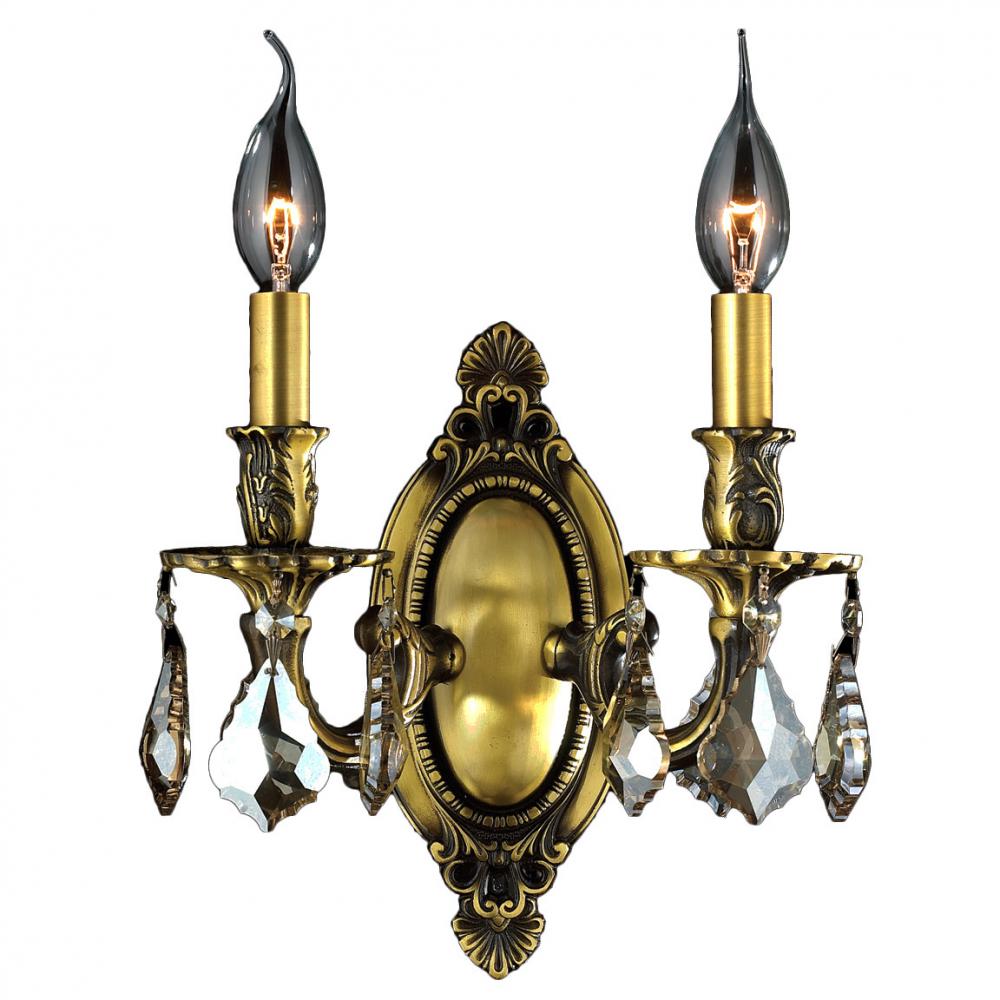 Windsor 2-Light Antique Bronze Finish & Golden Teak Crystal Candle Wall Sconce Light 9 in. W x 10.5 