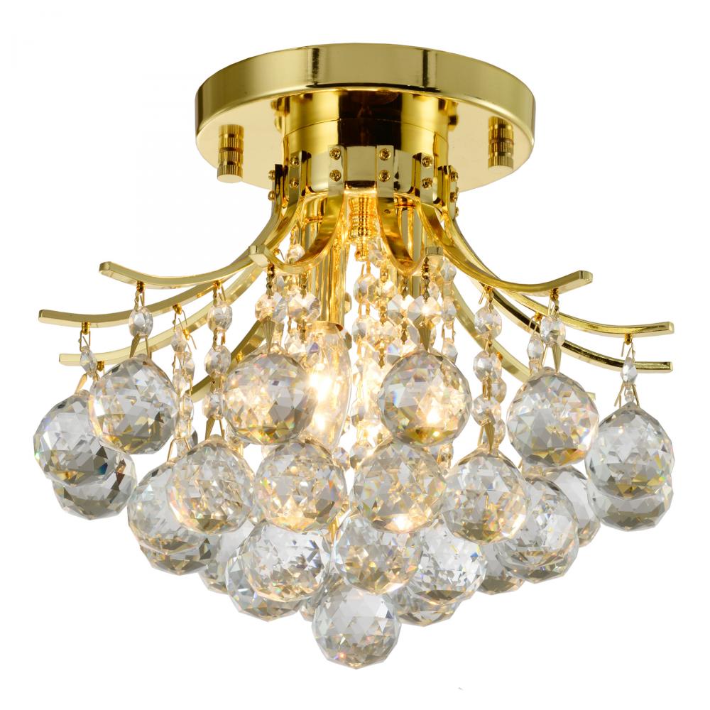 Empire 2-Light Gold Finish and Clear Crystal Flush Mount Ceiling Light 12 in. Dia x 12 in. H Round S