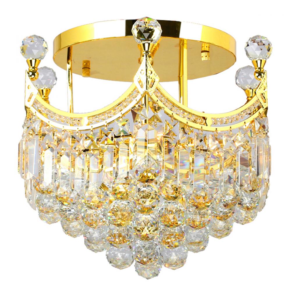 Empire 6-Light Gold Finish and Clear Crystal Flush Mount Ceiling Light 16 in. Dia x 15 in. H Round M