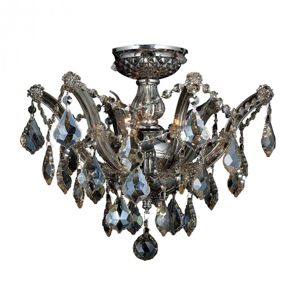 Maria Theresa 3-Light Chrome Finish and Golden Teak Crystal Semi-Flush Mount Ceiling Light 16 in. Di