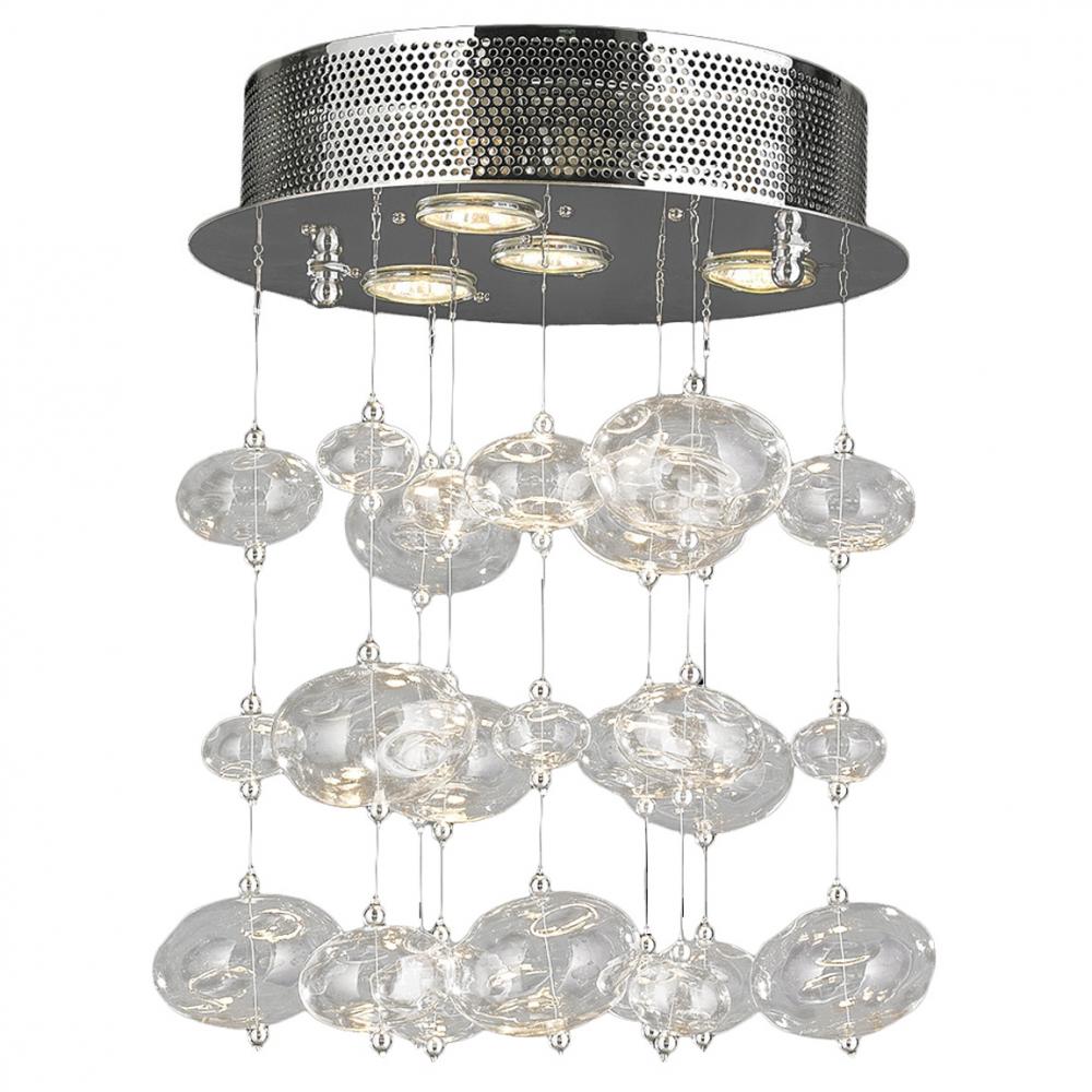 Effervescence 4-Light Halogen Chrome Finish Blown Glass Bubble Flush Mount Ceiling Light 12 in. Dia 