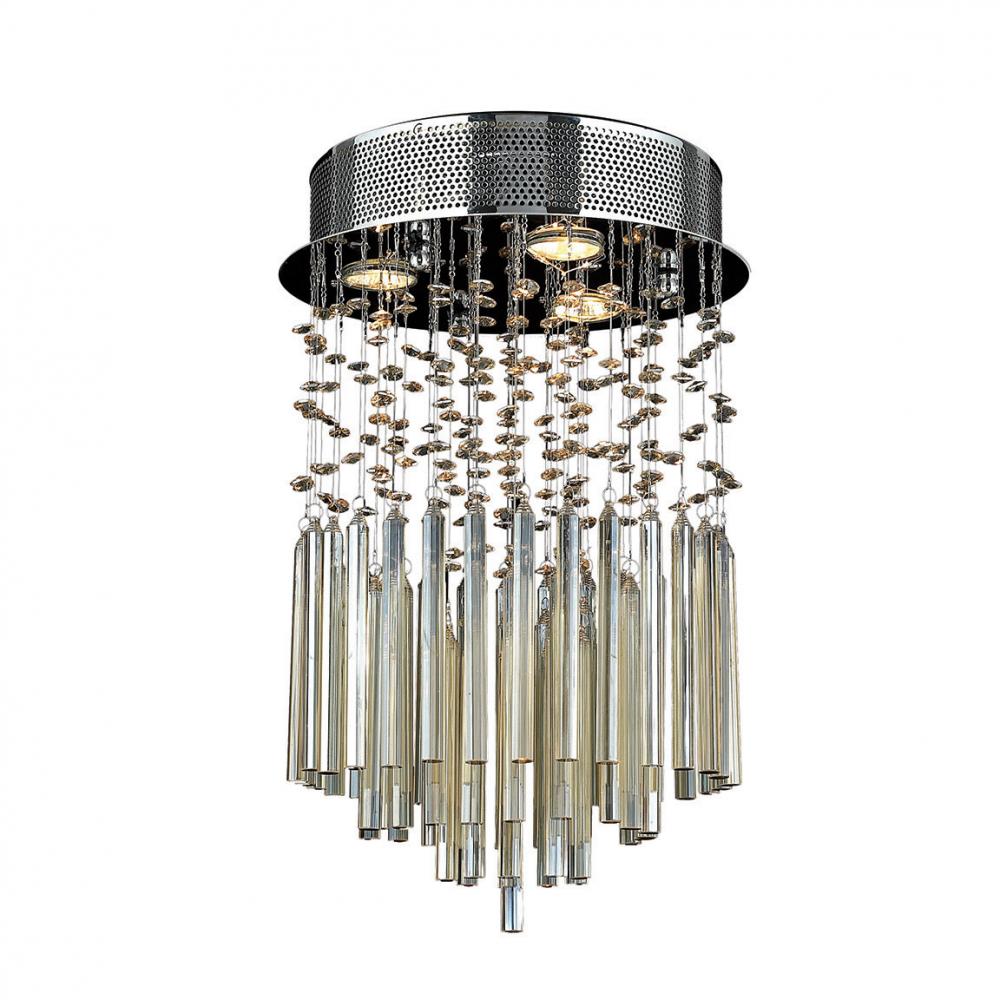 Torrent Collection 3 Light Chrome Finish and Golden Teak Crystal Flush Mount Ceiling Light 12" D