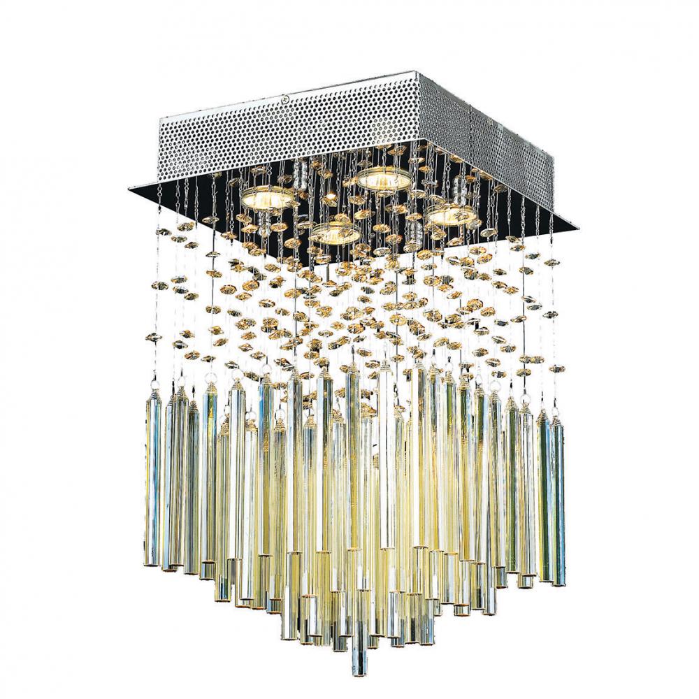 Torrent Collection 4 Light Chrome Finish and Golden Teak Crystal Flush Mount Ceiling Light 12" L