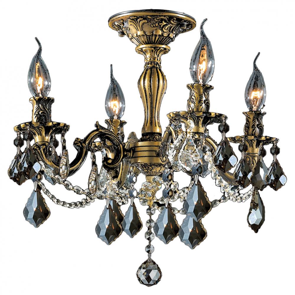 Windsor 4-Light Antique Bronze Finish and Golden Teak Crystal Semi Flush Mount Ceiling Light 17 in. 