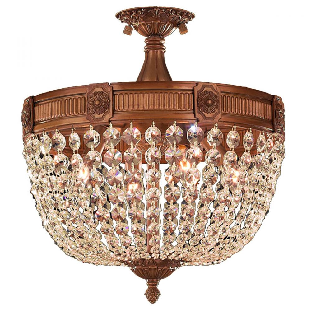 Winchester 4-Light French Gold Finish and Golden Teak Crystal Semi Flush Mount Ceiling Light 16 in. 