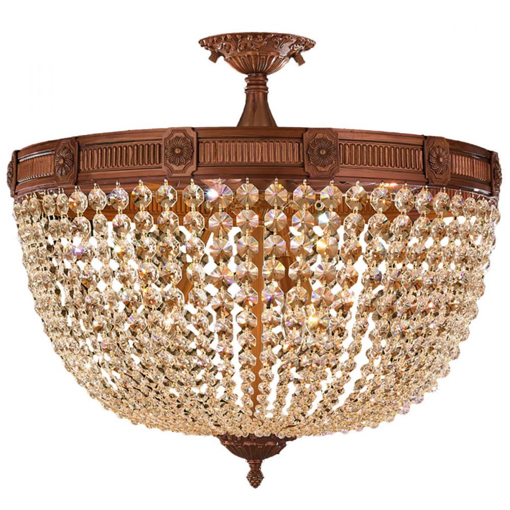 Winchester 9-Light French Gold Finish and Golden Teak Crystal Semi Flush Mount Ceiling Light 24 in. 