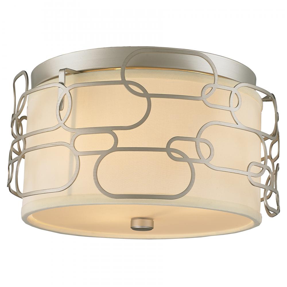 Montauk 3-Light Matte Nickel Finish with Ivory Linen Shade Flush Mount 14 in. Dia x 7 in. H Medium