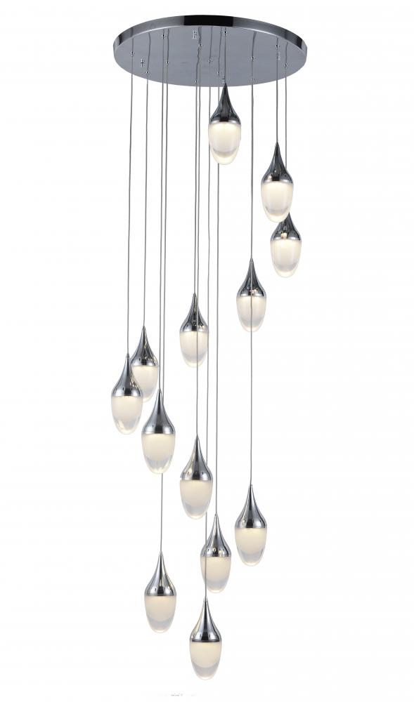 droplet 32.5-Watt Polished Chrome Finish Integrated LEd Clear Multi Light Pendant 3000K 22 in. Dia x